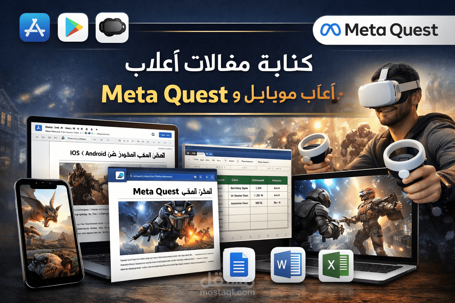 كتابة 60 مقال ألعاب احترافية (موبايل & Meta Quest) بأسلوب بشري 100%