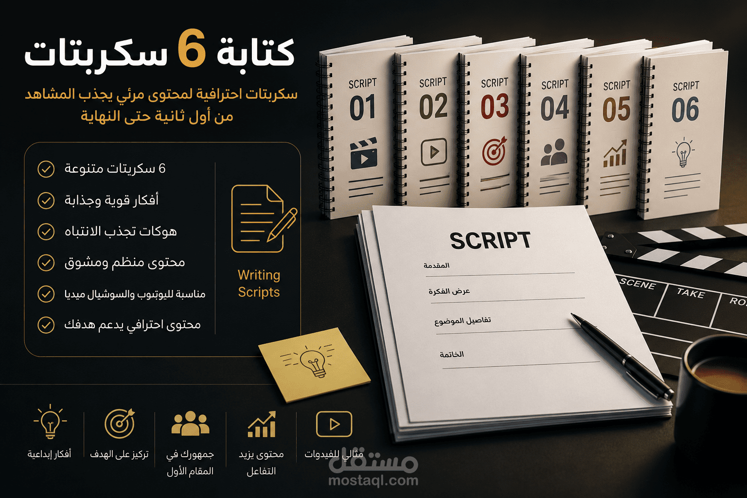 كتابة 6 سكربتات احترافية لمحتوى الفيديو (YouTube | Reels | Shorts)