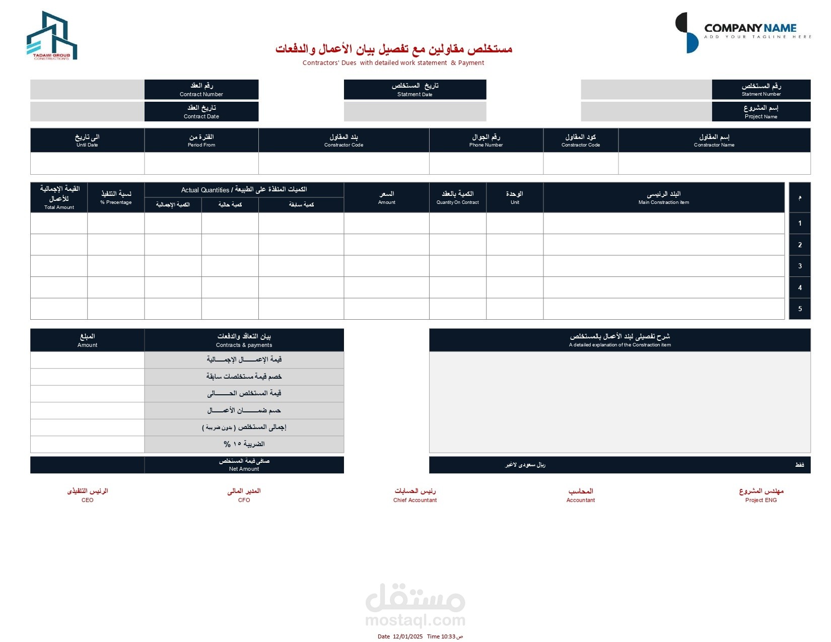 نماذج مالية  لمجال المقاولات