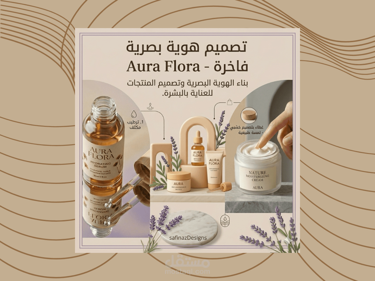 إخراج فني وهوية بصرية لبراند Aura Flora (دمج الذكاء الاصطناعي في تصميم المنتجات)