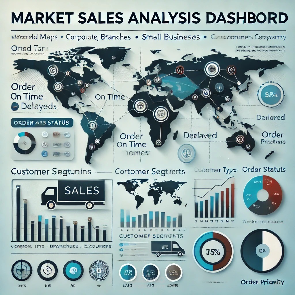 تحليل مبيعات السوق باستخدام Power BI: توزيع المناطق وحالة وصول الطلبات للعملاء