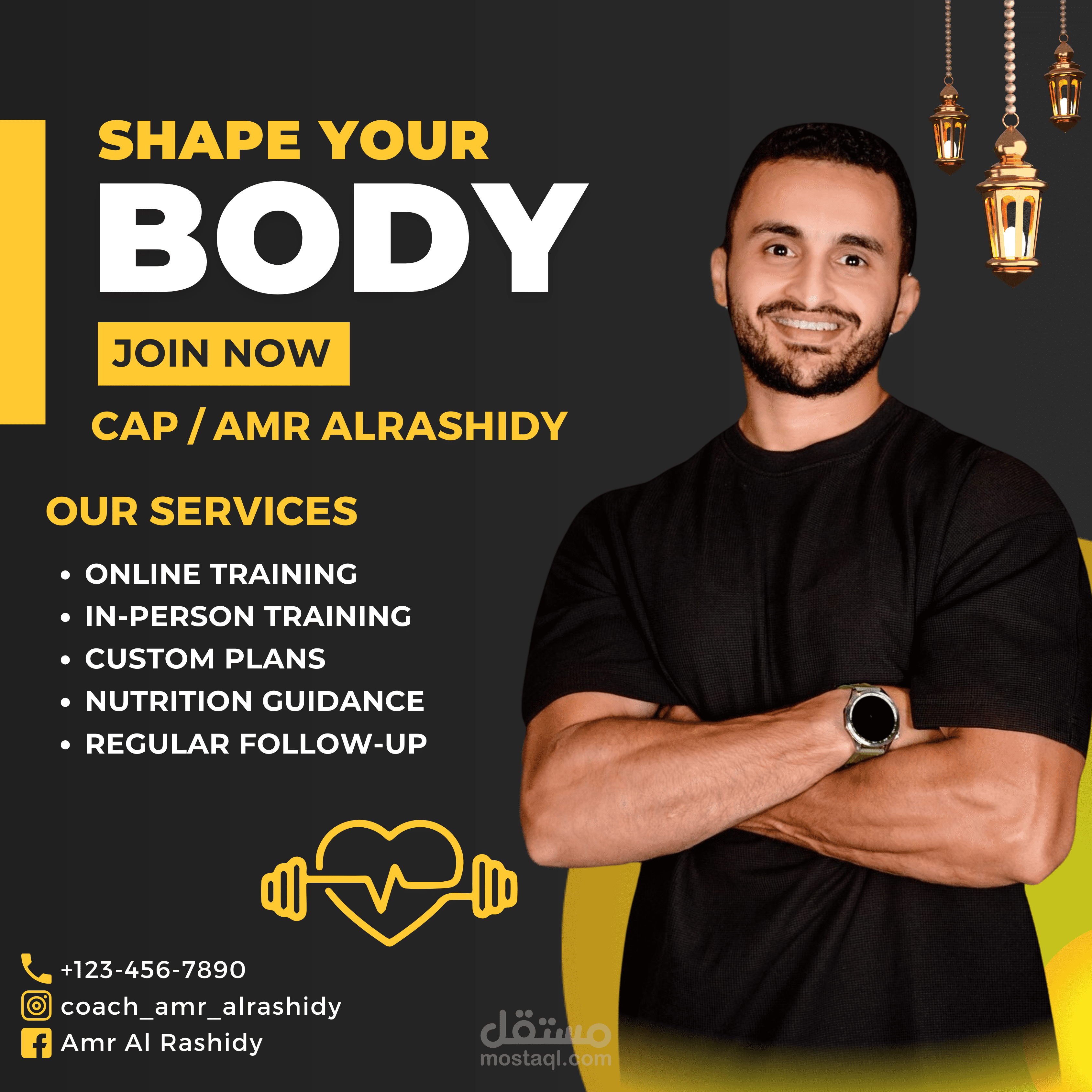 تصميم إعلان مخصص لمدرب شخصي لتعزيز حضورك الرقمي