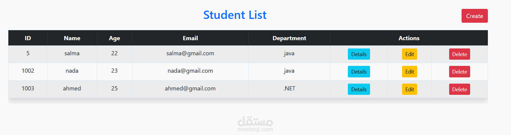 نظام CRUD باستخدام MVC لإدارة الأقسام والطلاب