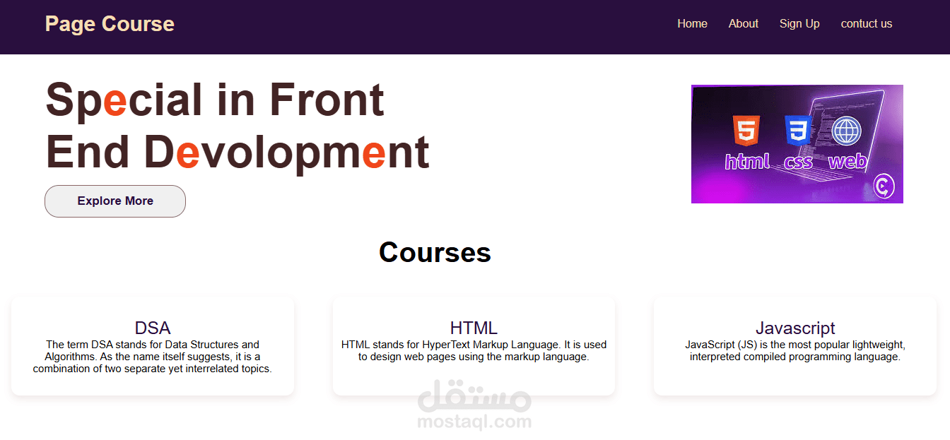 تصميم صفحه كورس برمجه (JS,HTML,CSS)