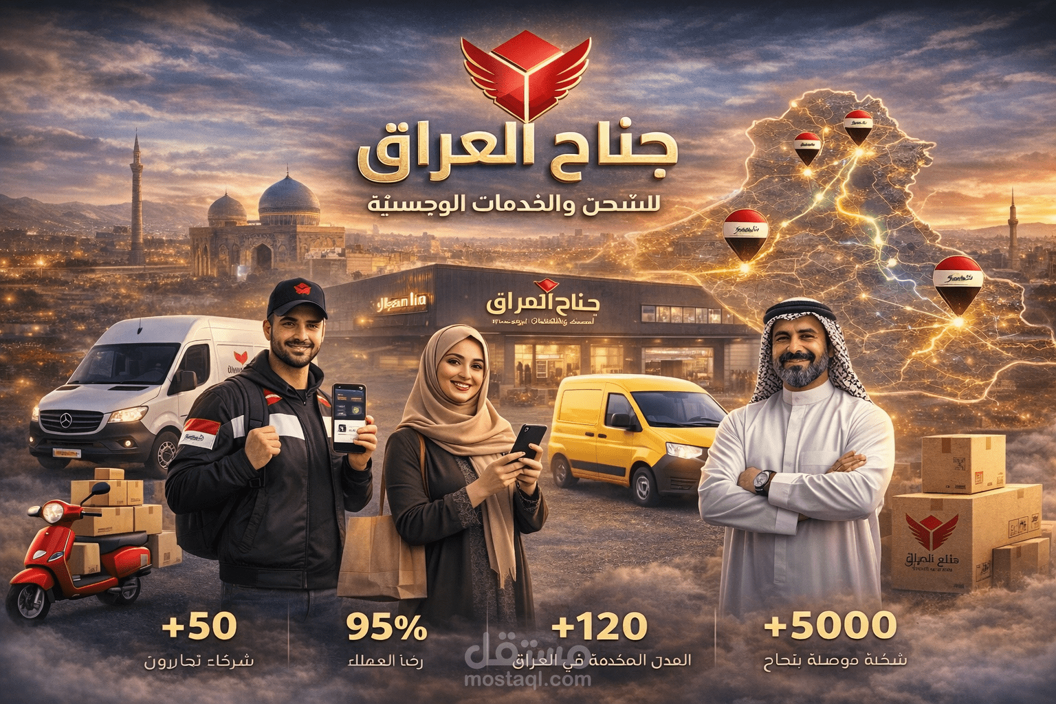 ويب ابلكيشن ("شركه جناح العراق")+لوحه تحكم ذاتيه مزوده بالذكاء الاصتناعي