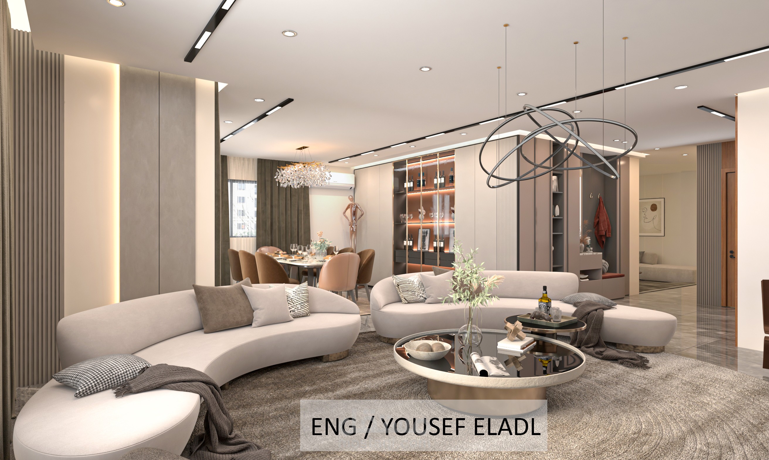 تصميم شقة مودرن فى مصر مساحتها ١٦٠ متر مع المخططات و فيديو تصميم لها