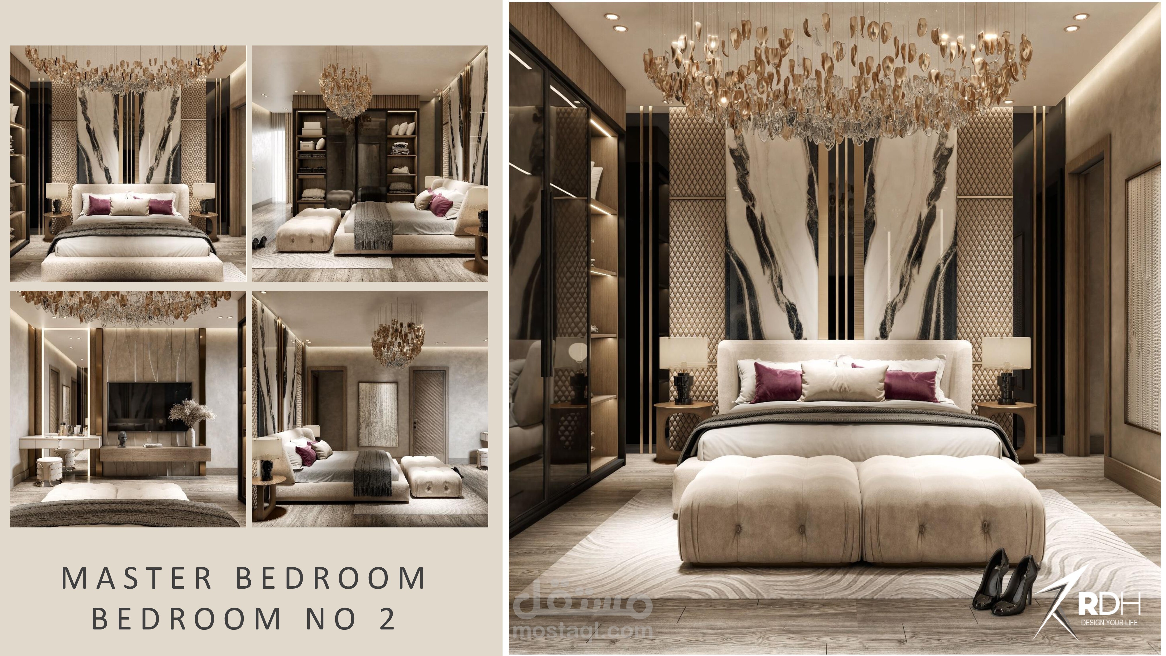 تصميم 3 غرف نوم بالحمامات فى فيلا  مساحتها 380 متر
