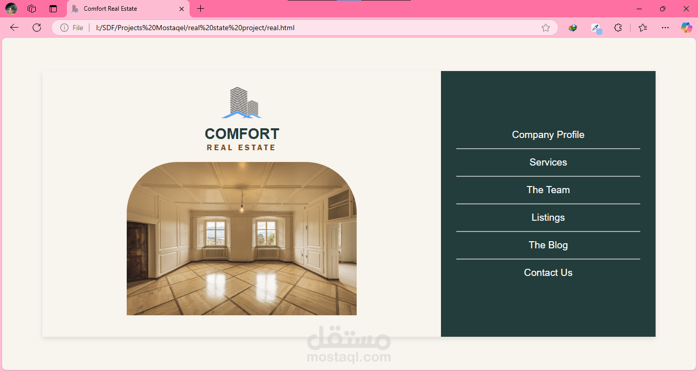 تصميم واجهة موقع إلكتروني عقاري احترافية - Comfort Real Estate