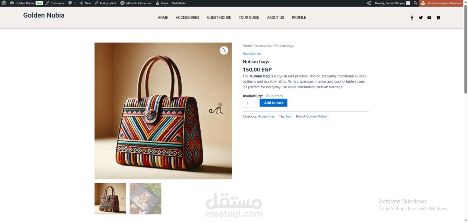 موقع Golden Nubia – متجر إلكتروني لبيع الإكسسوارات النوبية (WordPress + WooCommerce)