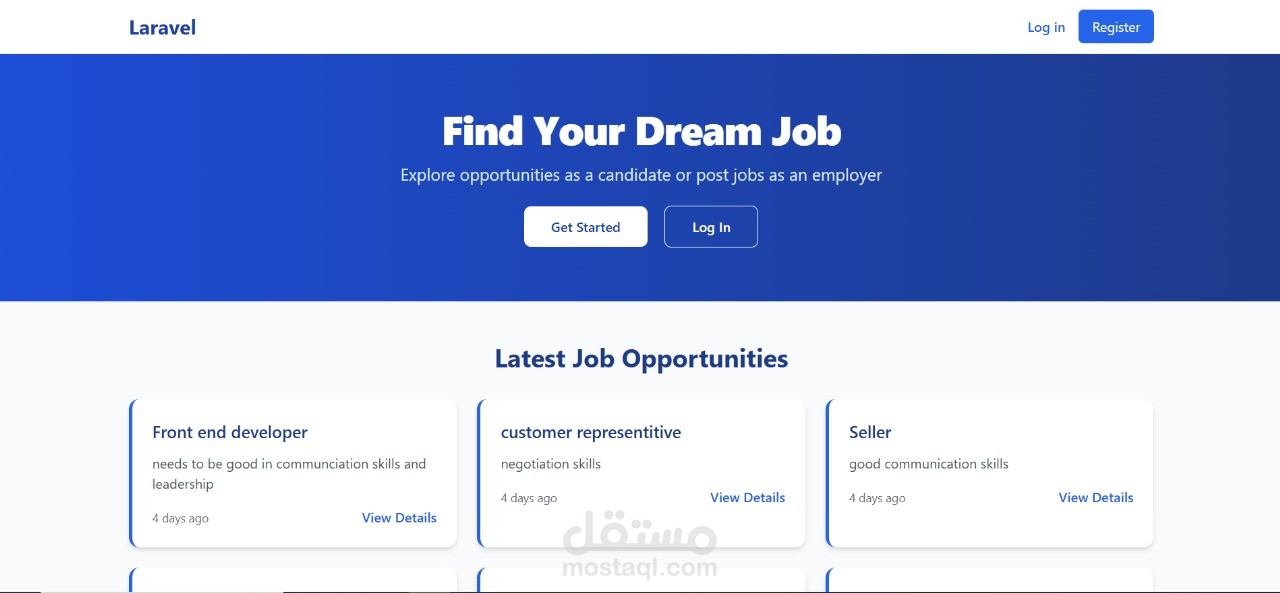 جوب فايندر: منصة لوحة وظائف حديثة مع تكامل لارافيل