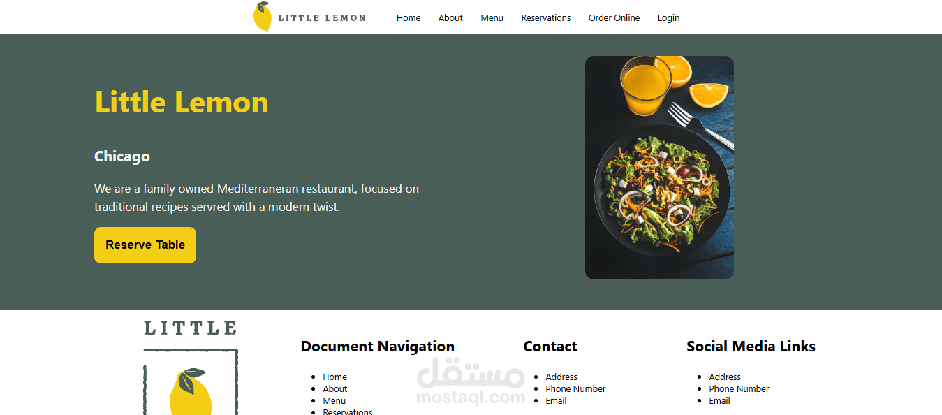 Little Lemon Restaurant Website | مستقل