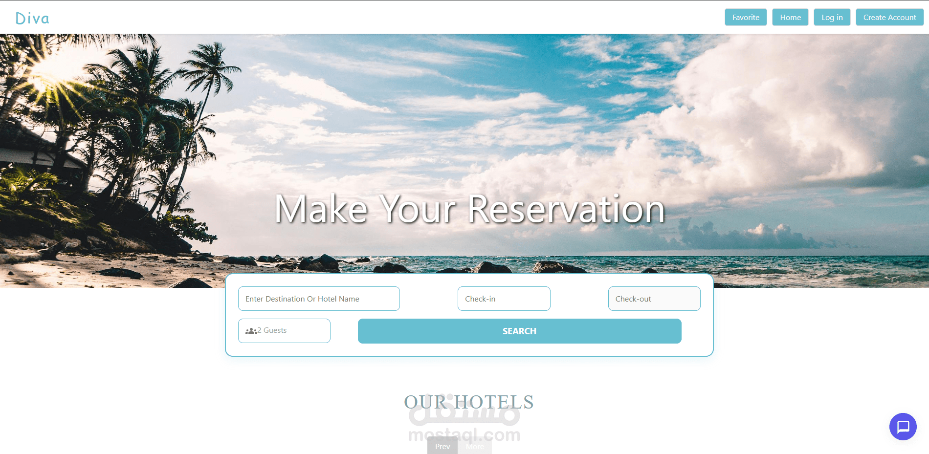 Diva Website for Hotel Booking