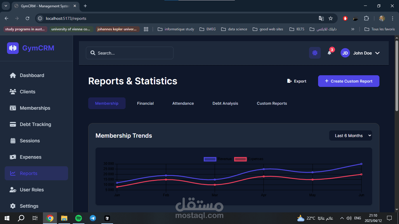 Web-based version of the GymCRM system