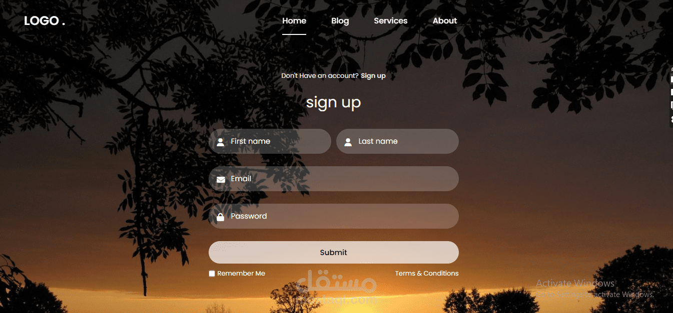 صفحة (sign up)  ب استخدام (html ,css)