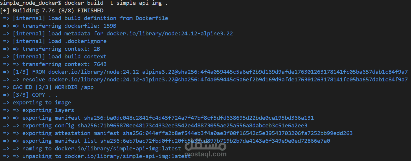 نموذج لتهيئة صورة Docker تحتوي على Simple Node.js API