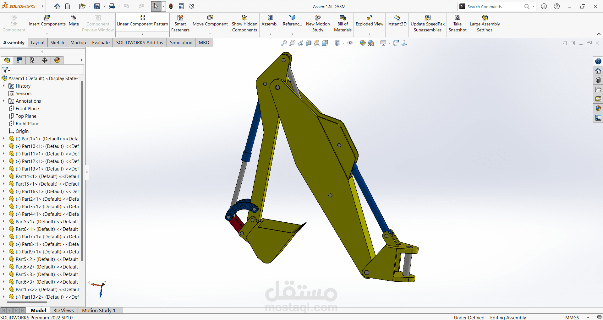 1.تصميم نظام هيدروليكي لمحاكي الحفر باستخدام برنامج SolidWorks