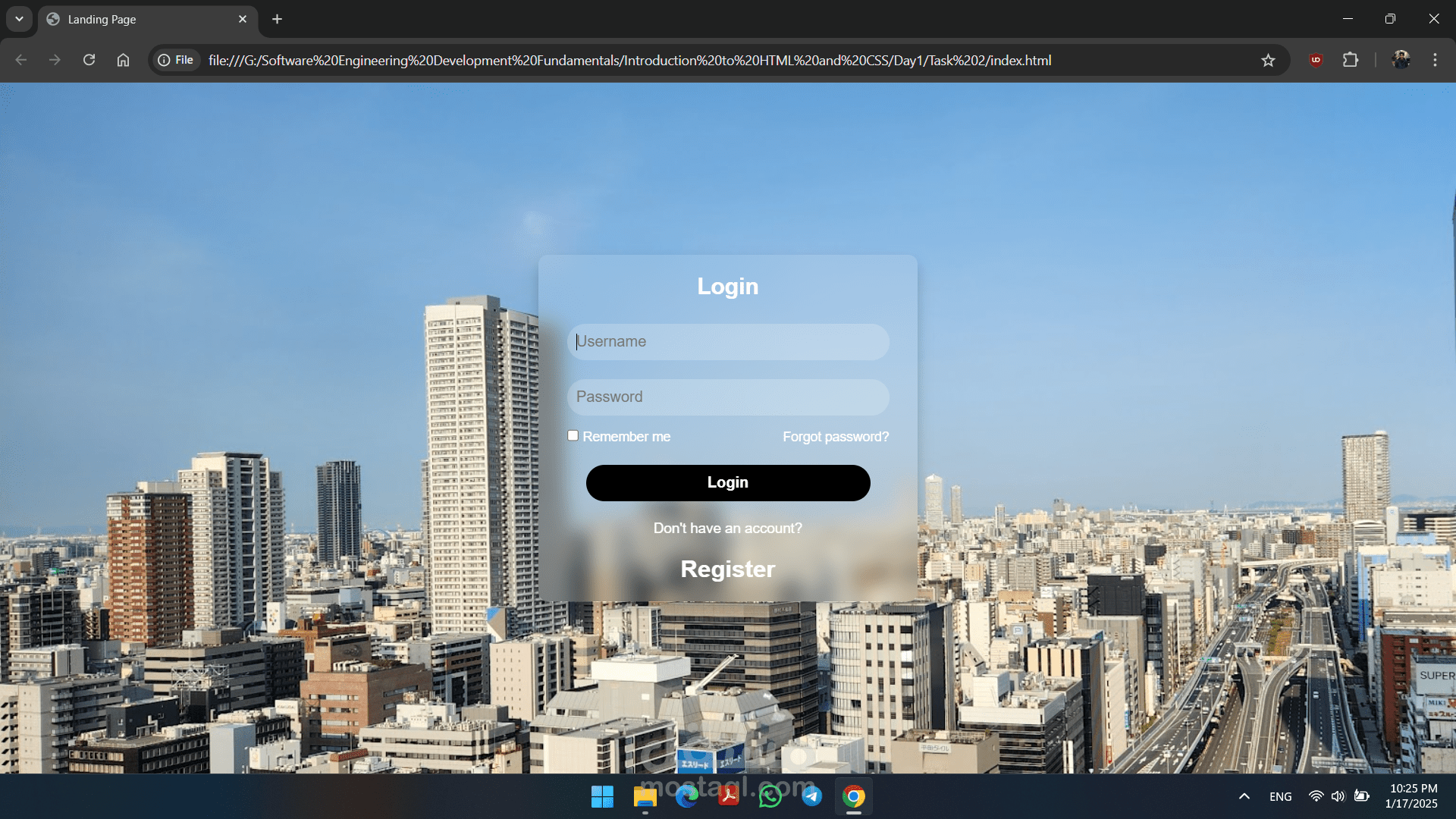 صفحة تسجيل دخول