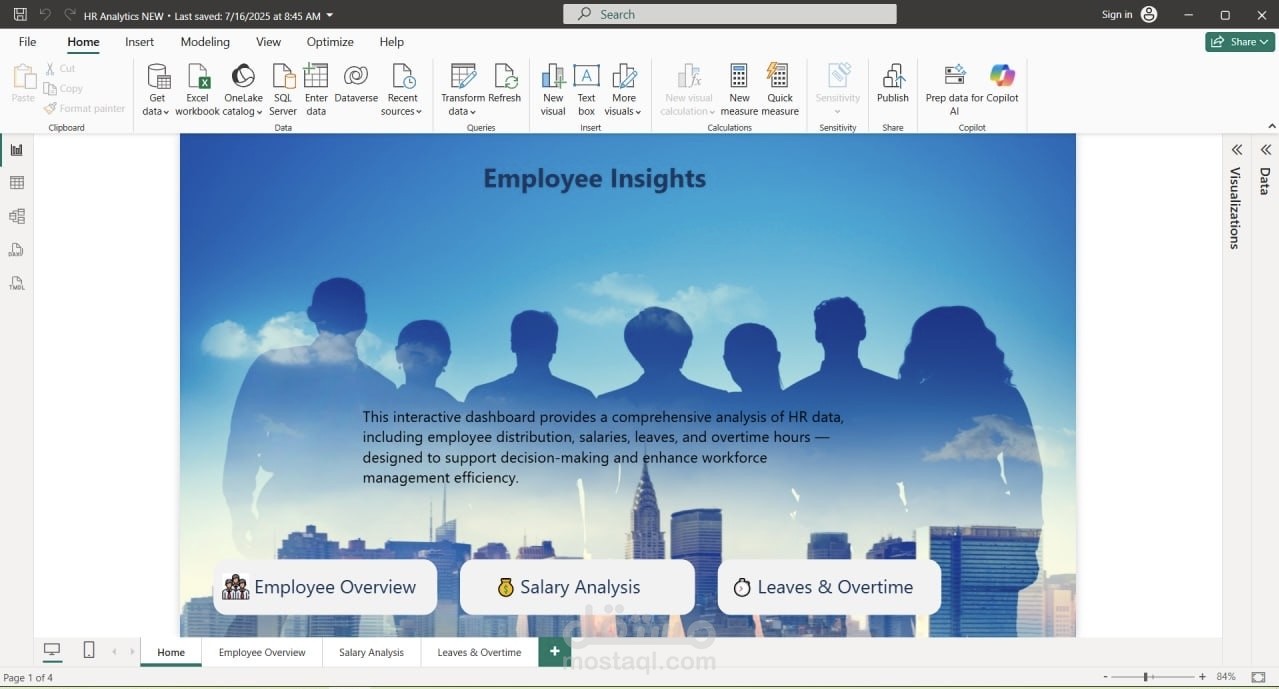 تحليل بيانات الموظفين واستخراج مؤشرات الأداء (HR Dashboard