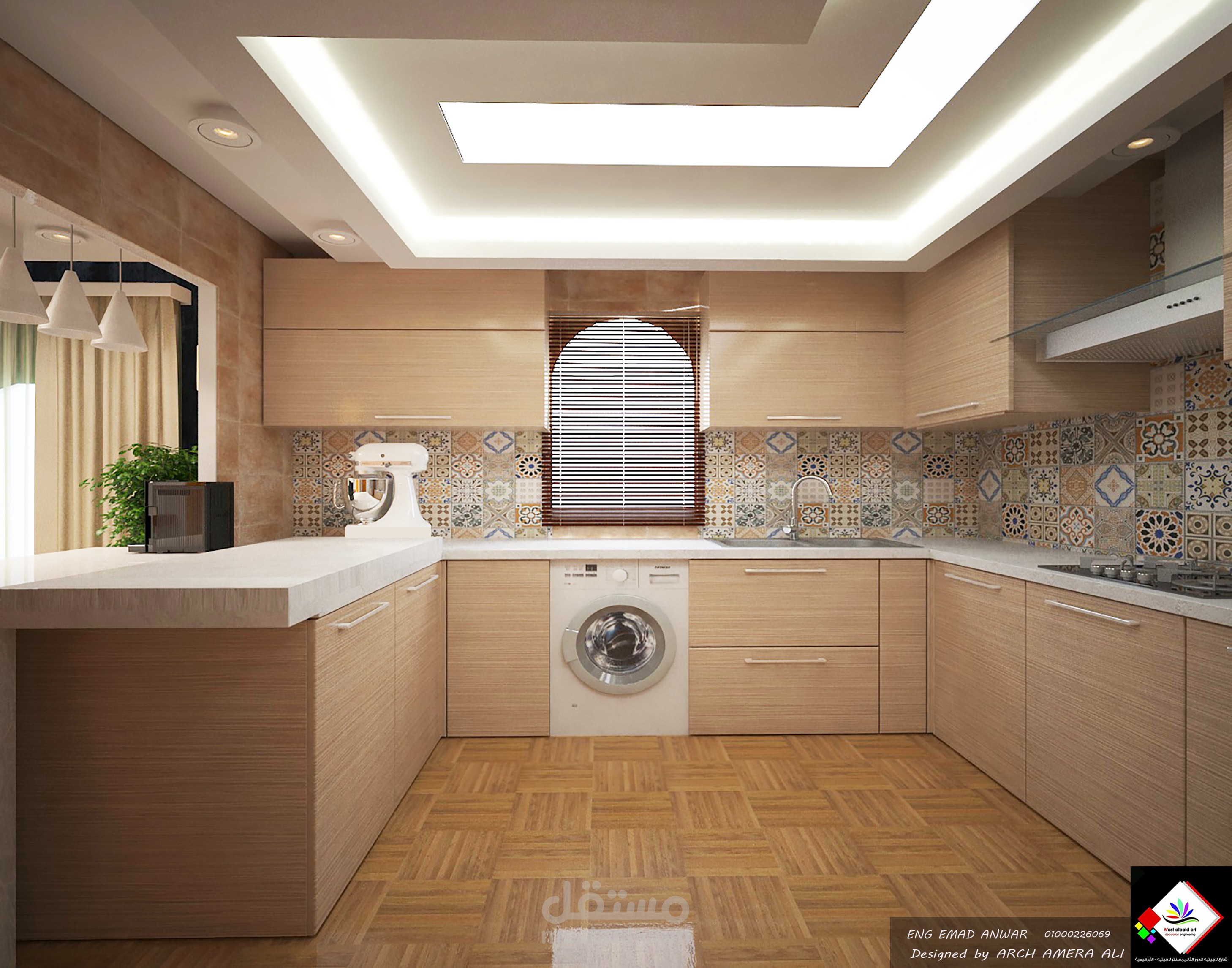 مطبخ مفتوح على غرفه معيشه