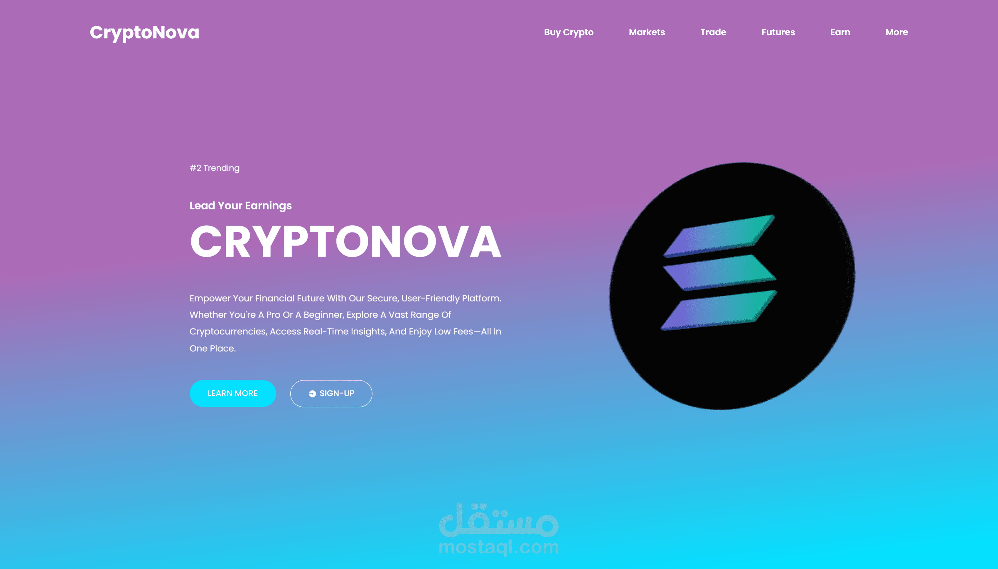 صفحة هبوط (Landing Page) لمنصة تداول CryptoNova