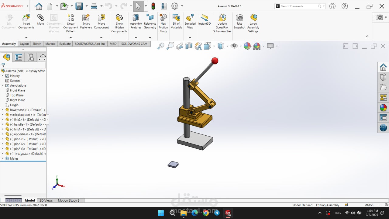 Manual forming press for small dimensional workpieces