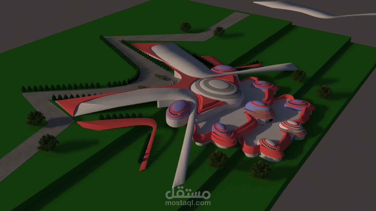 منظور ل مبنى كلية هندسة معمارية في منطقة جبلية