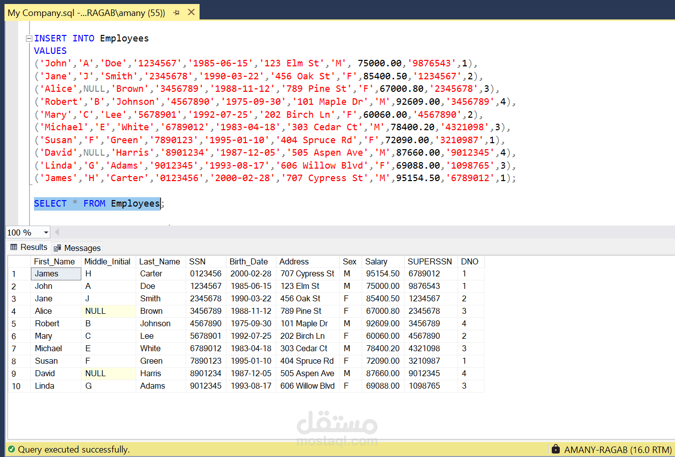 قاعدة بيانات لشركة على sql