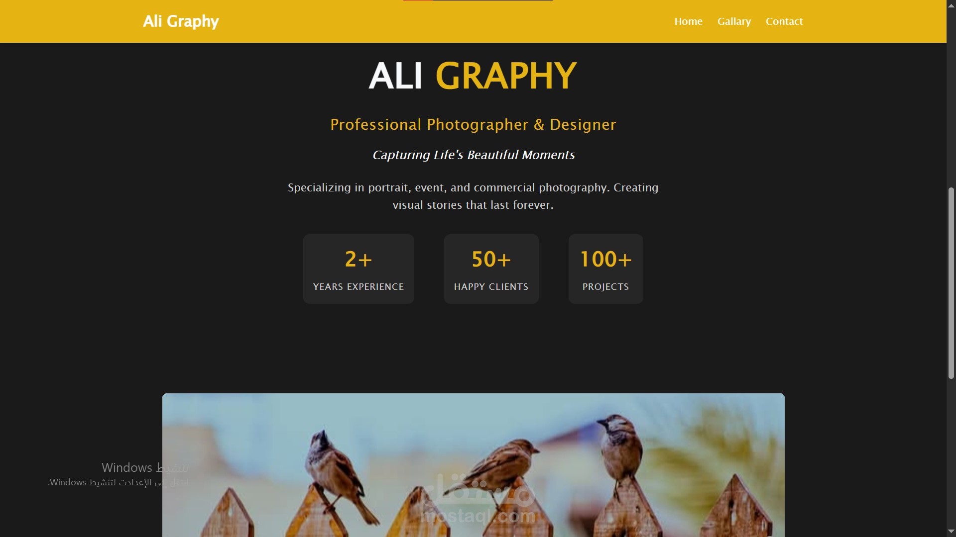 موقع تعريفي لمصور فوتوغراف مع معرض للصور