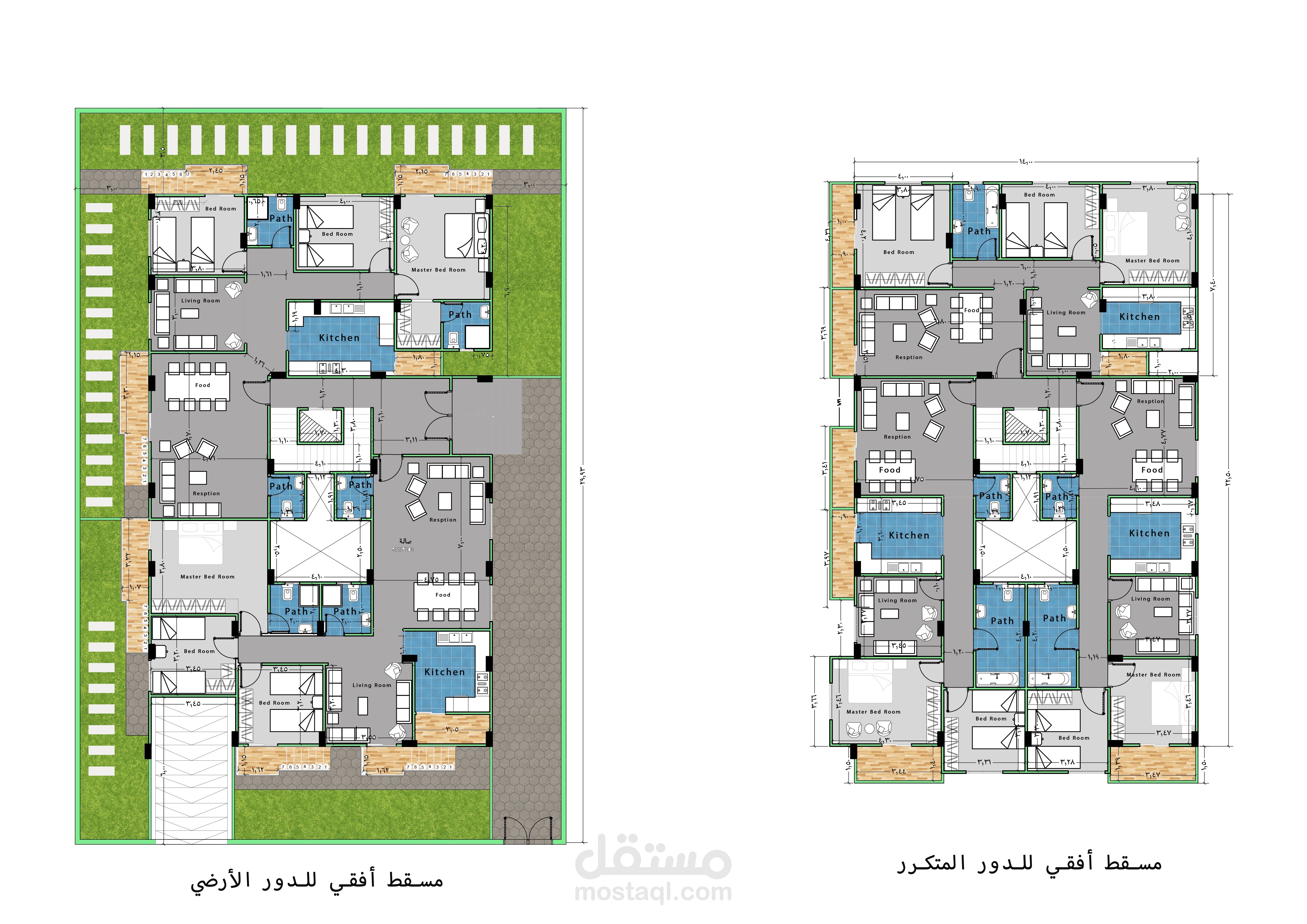 تصميم معماري 2D  لعمارة 3 شقق