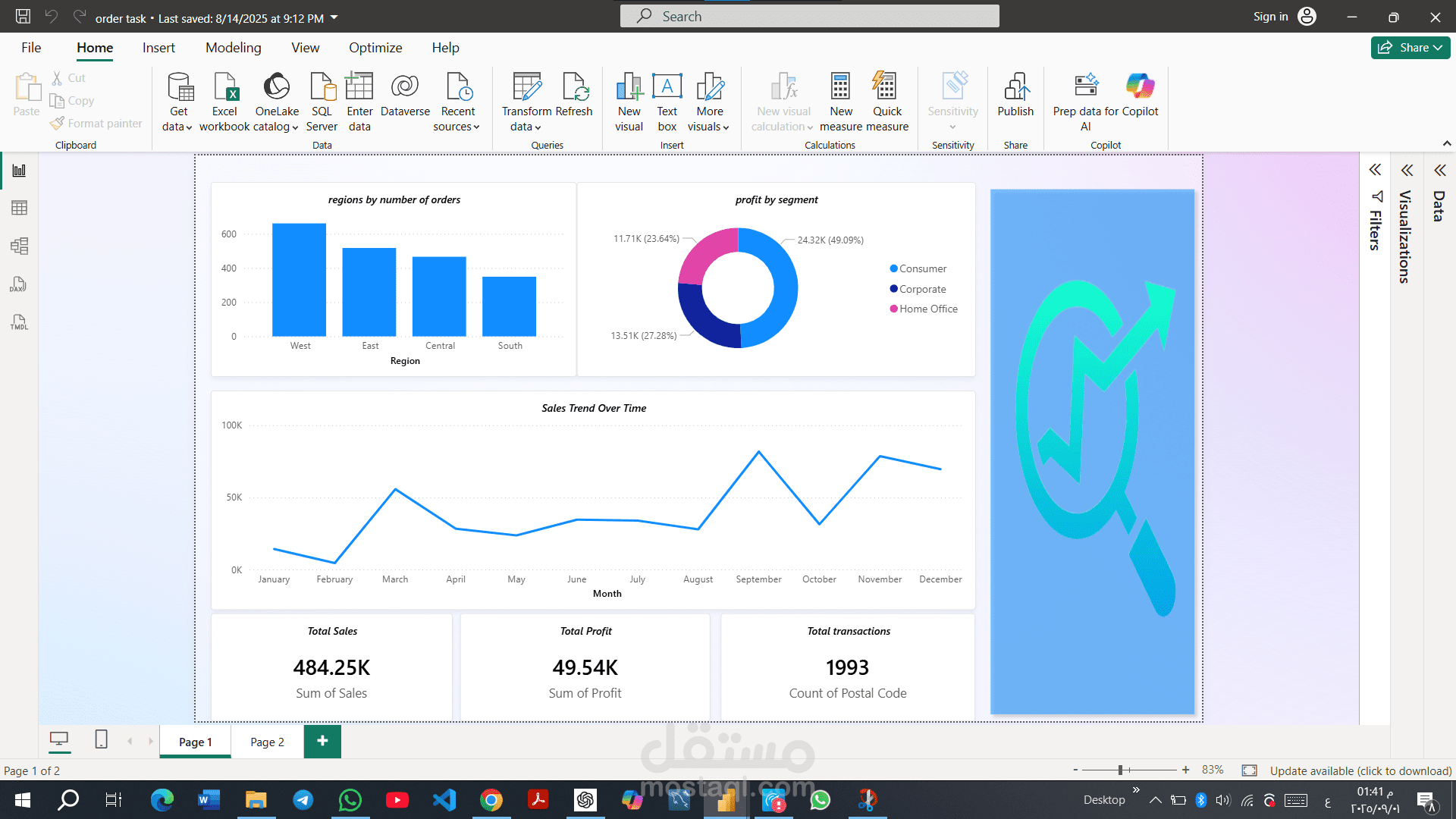 حساب عدد الطلبات