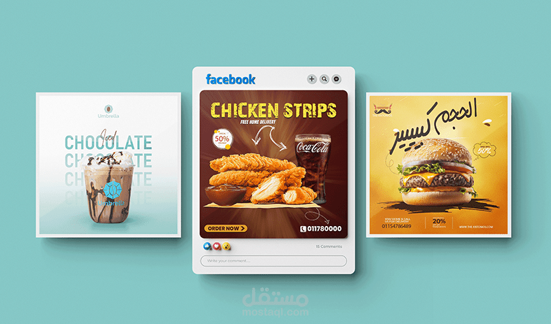 تصاميم سوشيال ميديا إحترافية متنوعة في مجال المطاعم
