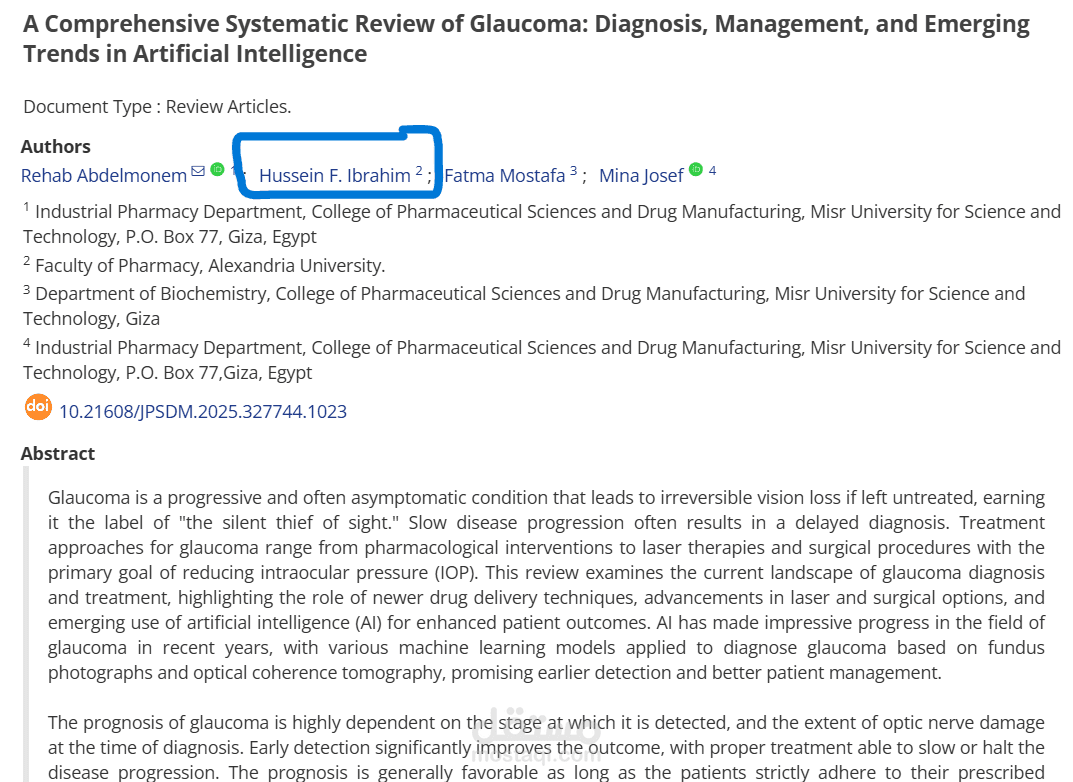 كتابة ابحاث للنشر الاكاديمي:  A Comprehensive Systematic Review of Glaucoma