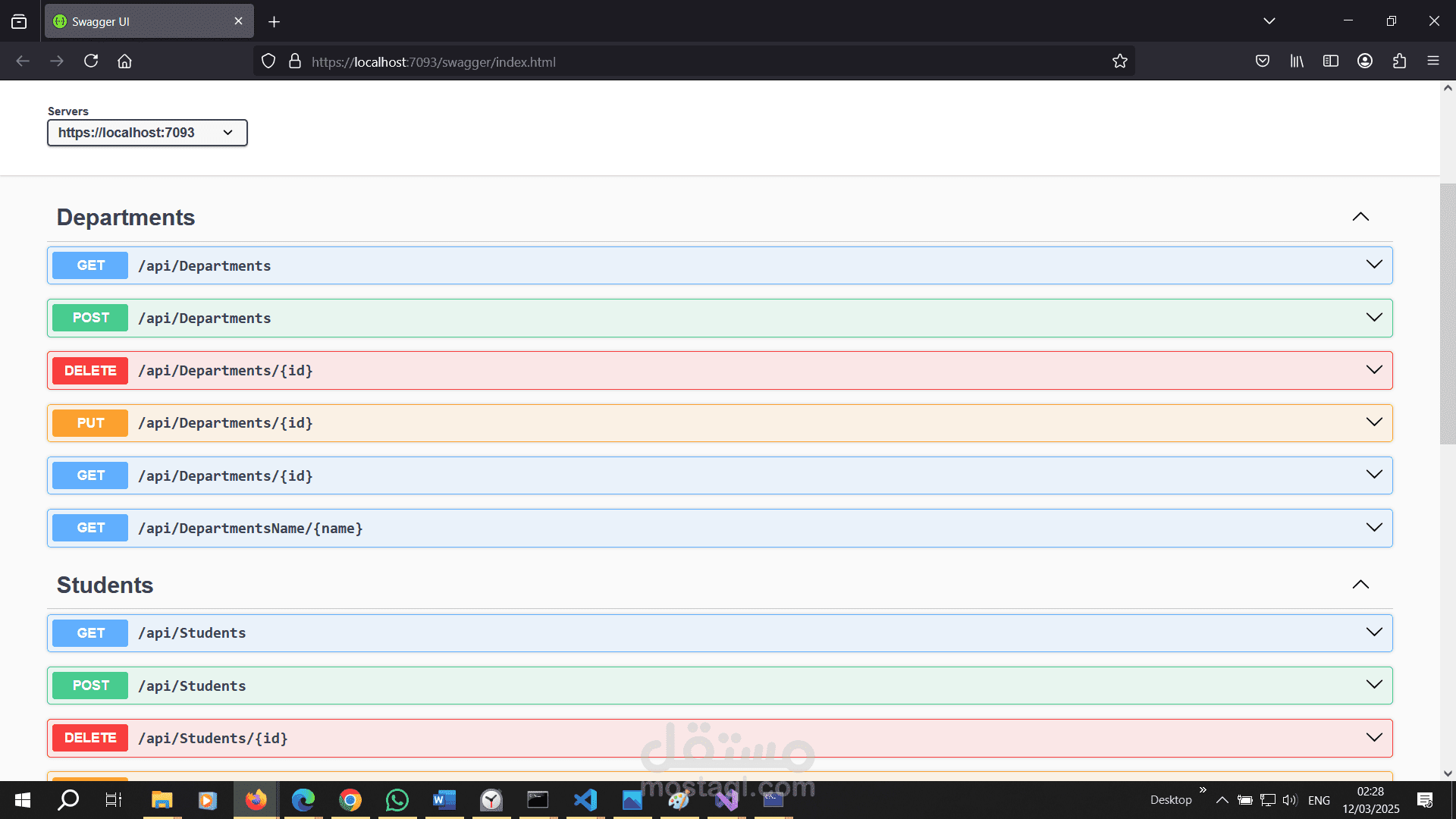 ASP .Net Web Api for Students and Departments