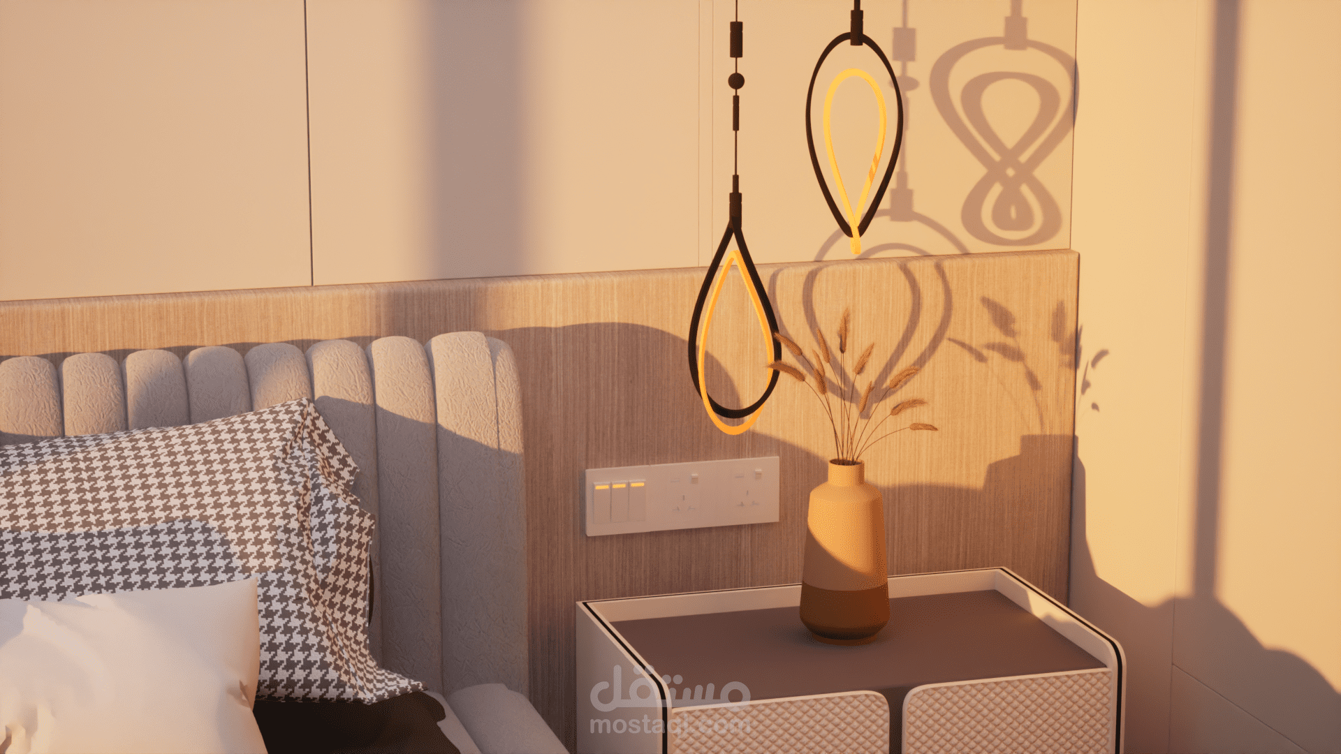 modern bedroom 3d rendering