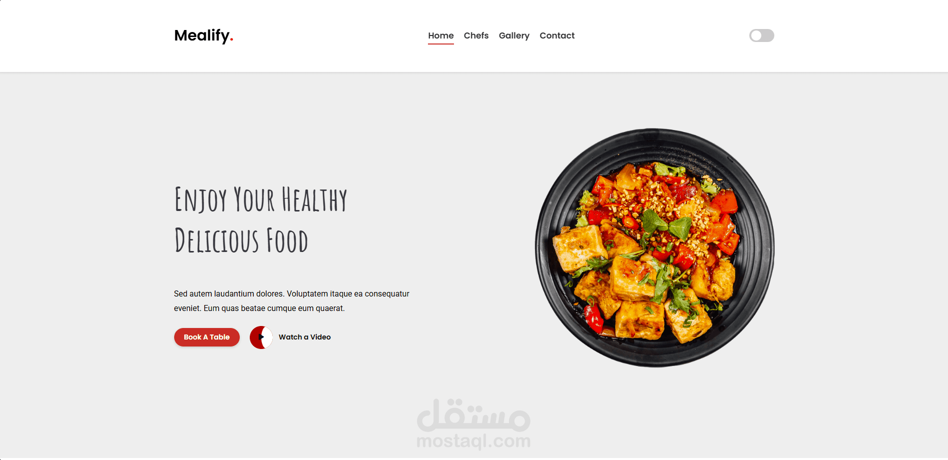 Mealify – صفحة  Landing Page تفاعلية لمطعم بتصميم داكن وفاتح باستخدام HTML وCSS