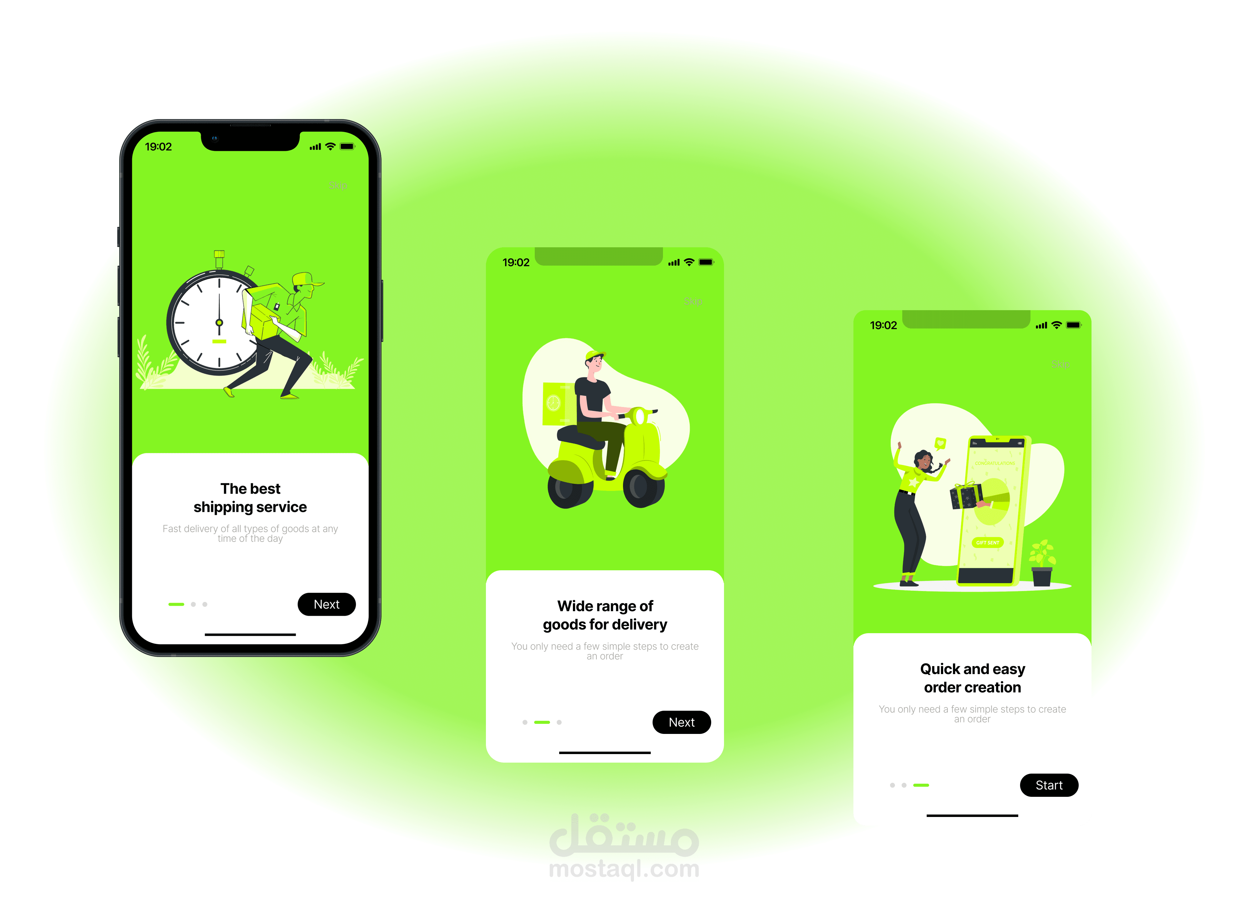 تصميم شاشات الترحيب والتعريف (Onboarding Screens) الاحترافية لتطبيق توصيل وشحن