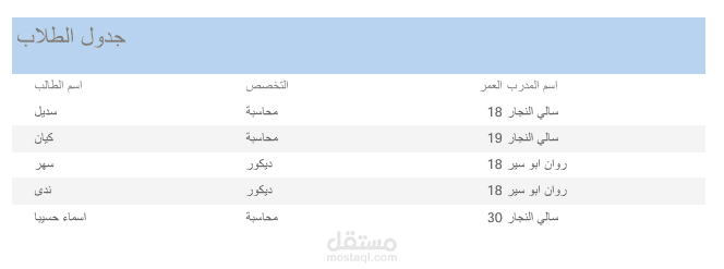 جدول الطلاب