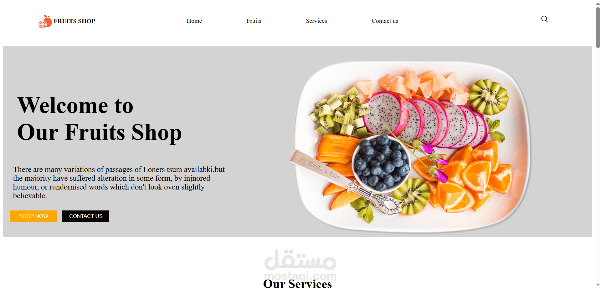 تصميم واجهة متجر فواكه باستخدام HTML وCSS
