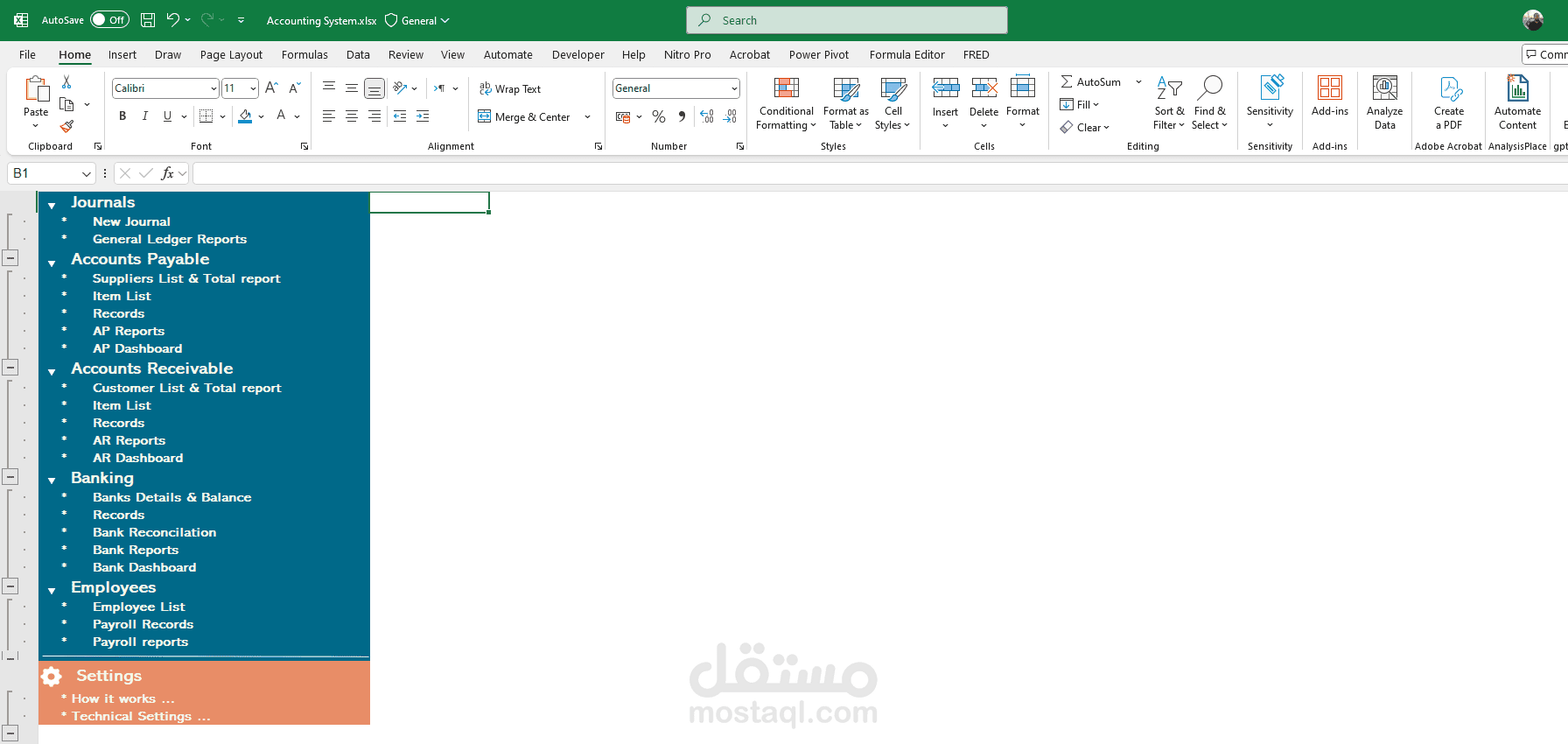 برنامج حسابات متكامل بالاكسل