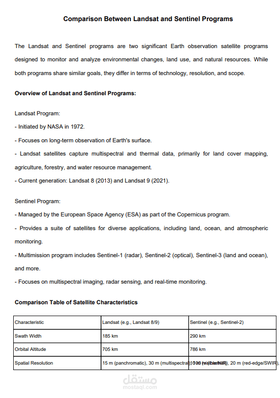 comparison between Landsat and sentinel programs