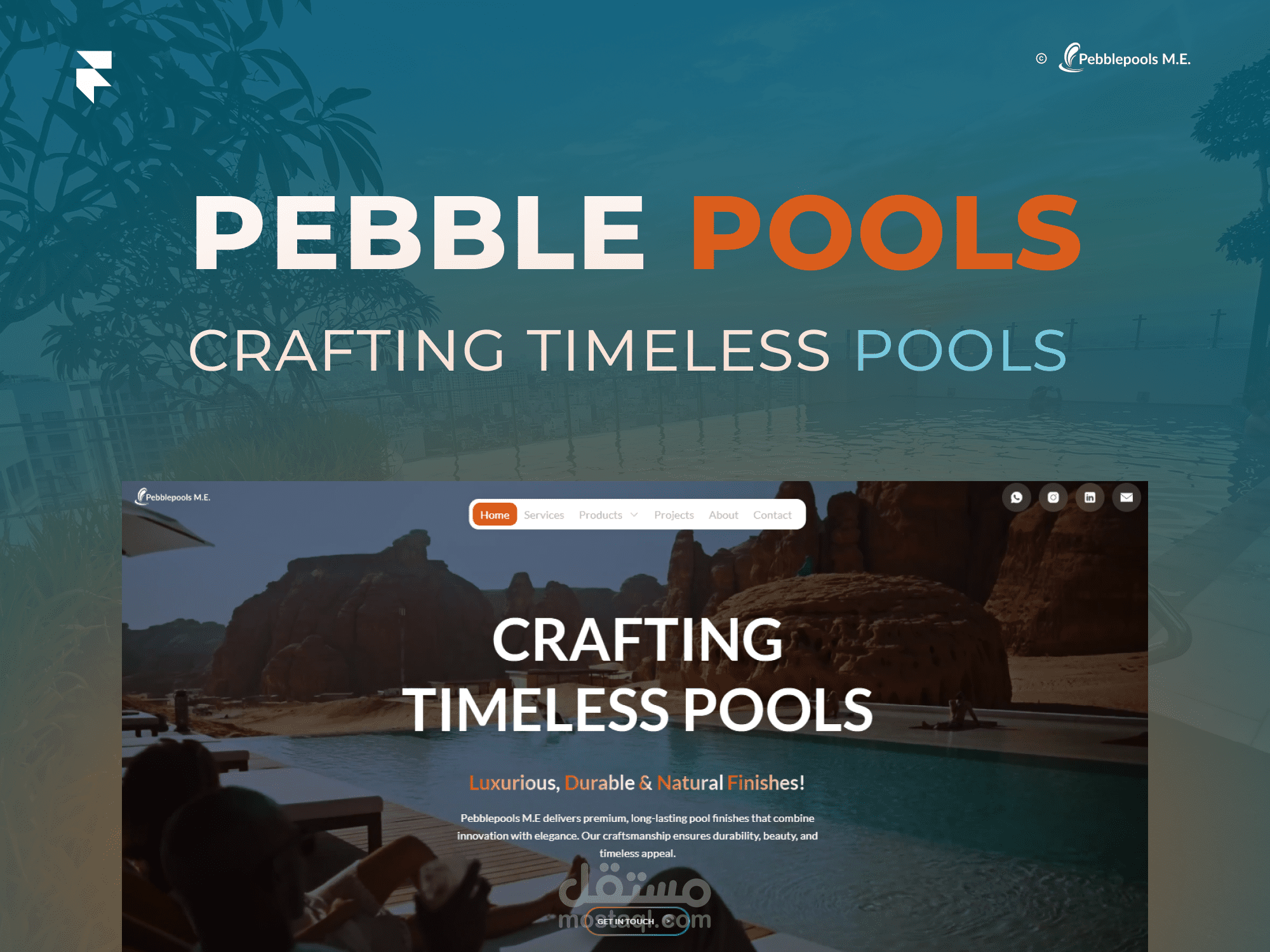 واجهة مستخدم تفاعلية باستخدام Framer لموقع Pebble Pools - دمج SEO و Google Ads