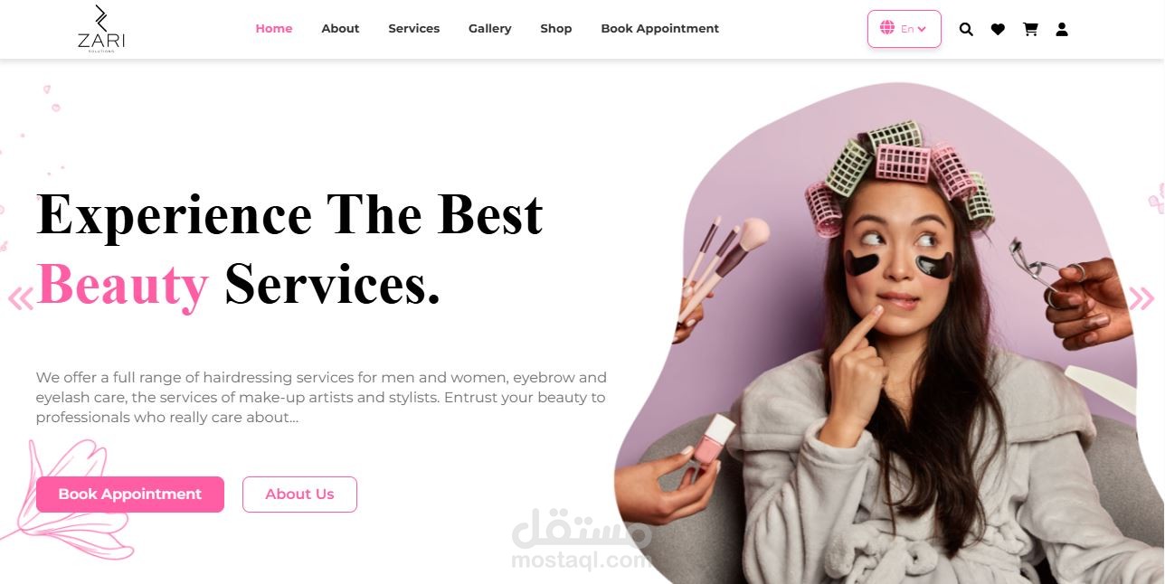 تصميم وتطوير موقع ZARI Salon باستخدام HTML، CSS، Bootstrap وVue.js