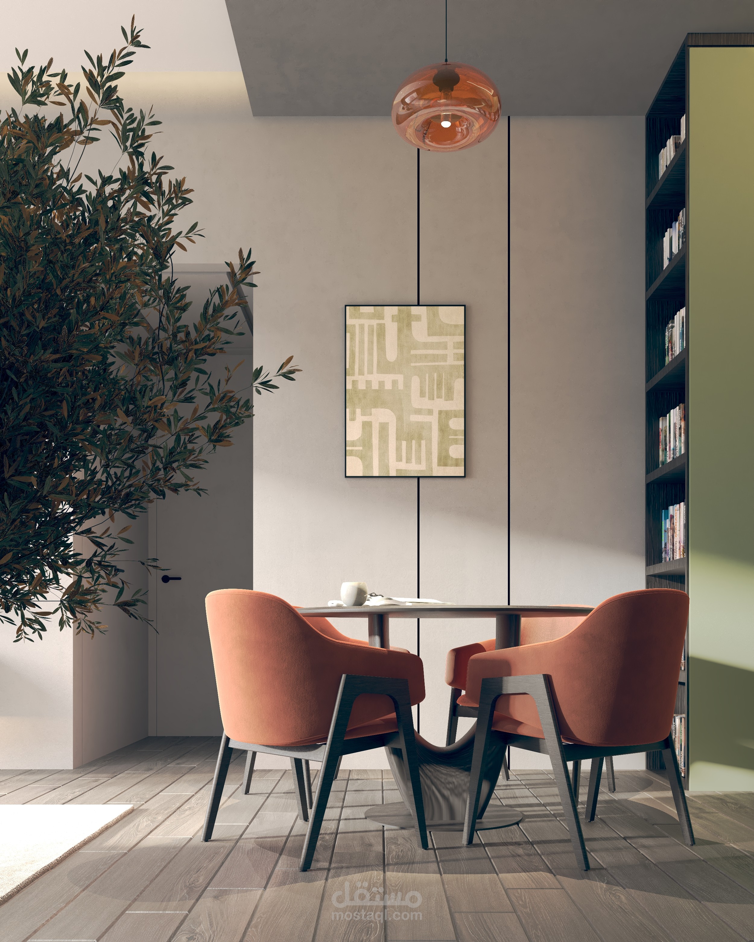 تصميم داخلي لغرفة معيشة داخل استديو