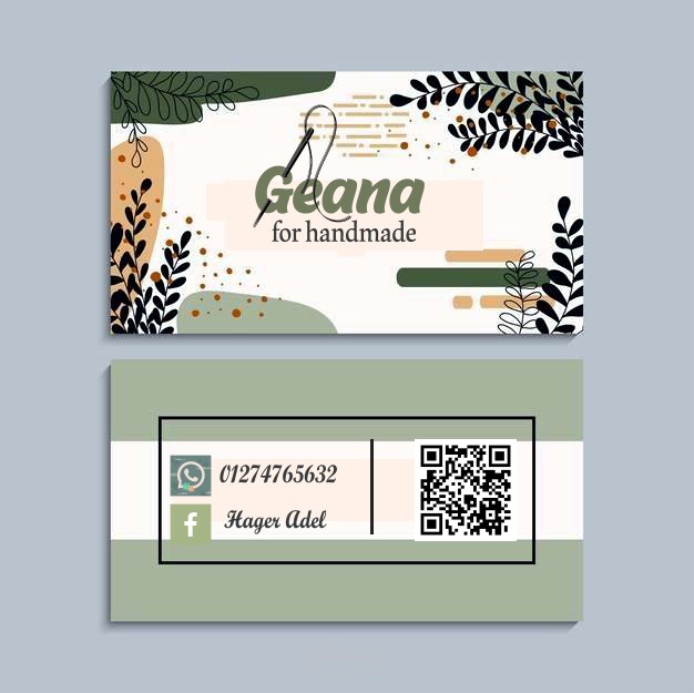 هذا التصميم هو بطاقة عمل (Business Card) احترافية تعكس هوية العلامة التجارية "Geana for Handmade"