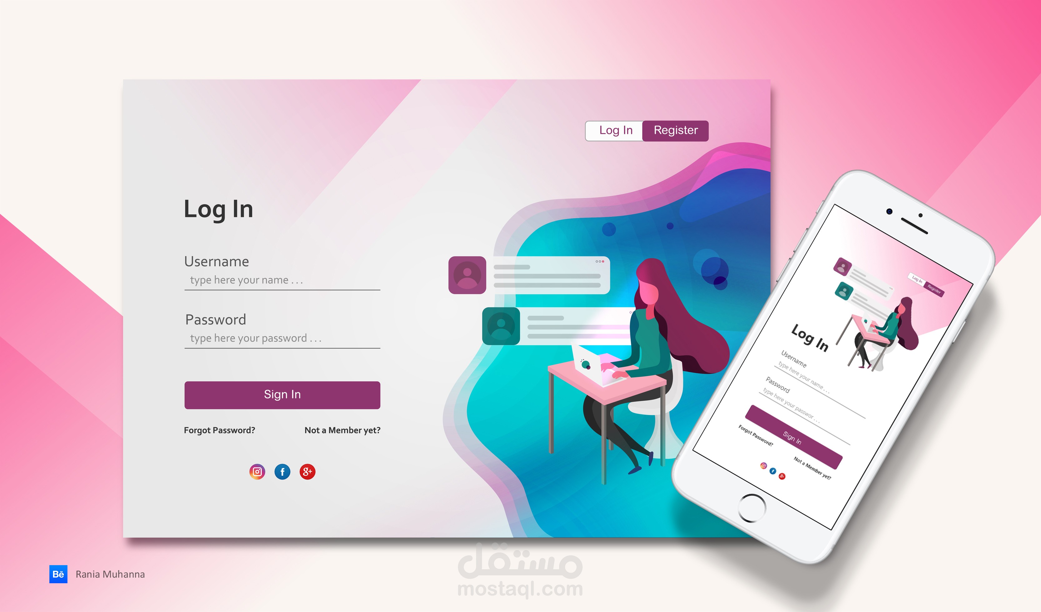 تصميم واجهة تسجيل الدخول flat design