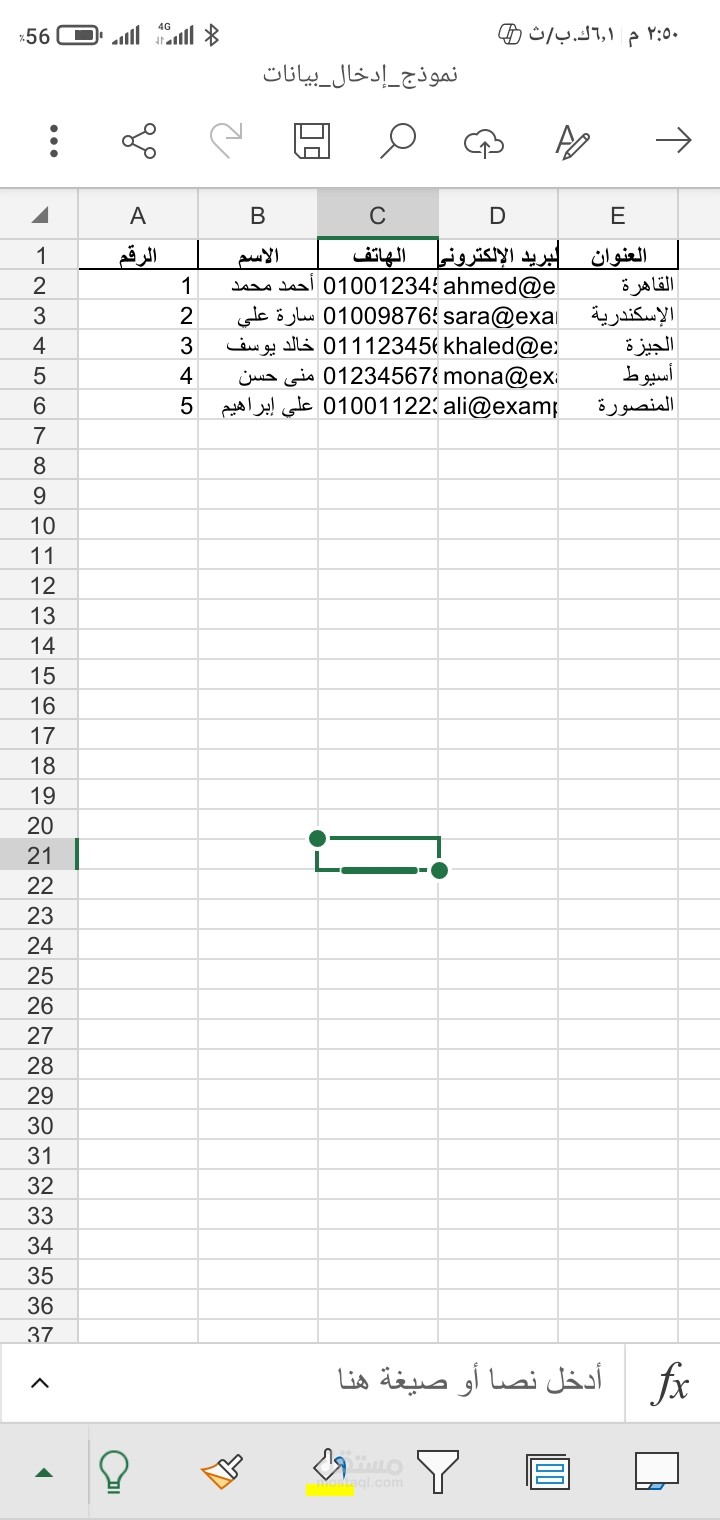 ملف اكسل