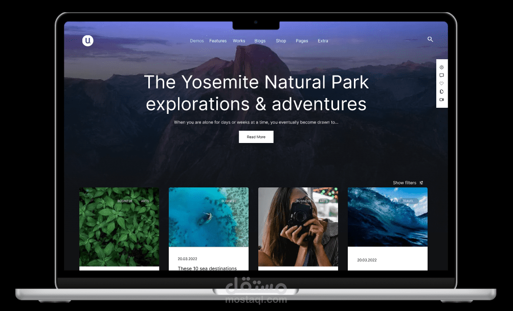 تصميم تجربة مستخدم لموقع عرض صور ومقالات.