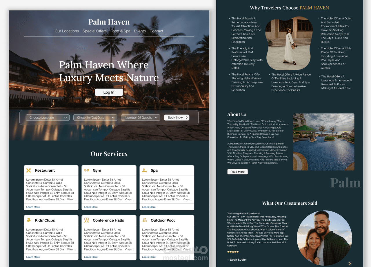 تصميم صفحة هبوط لموقع خاص بفندق | Landing page design