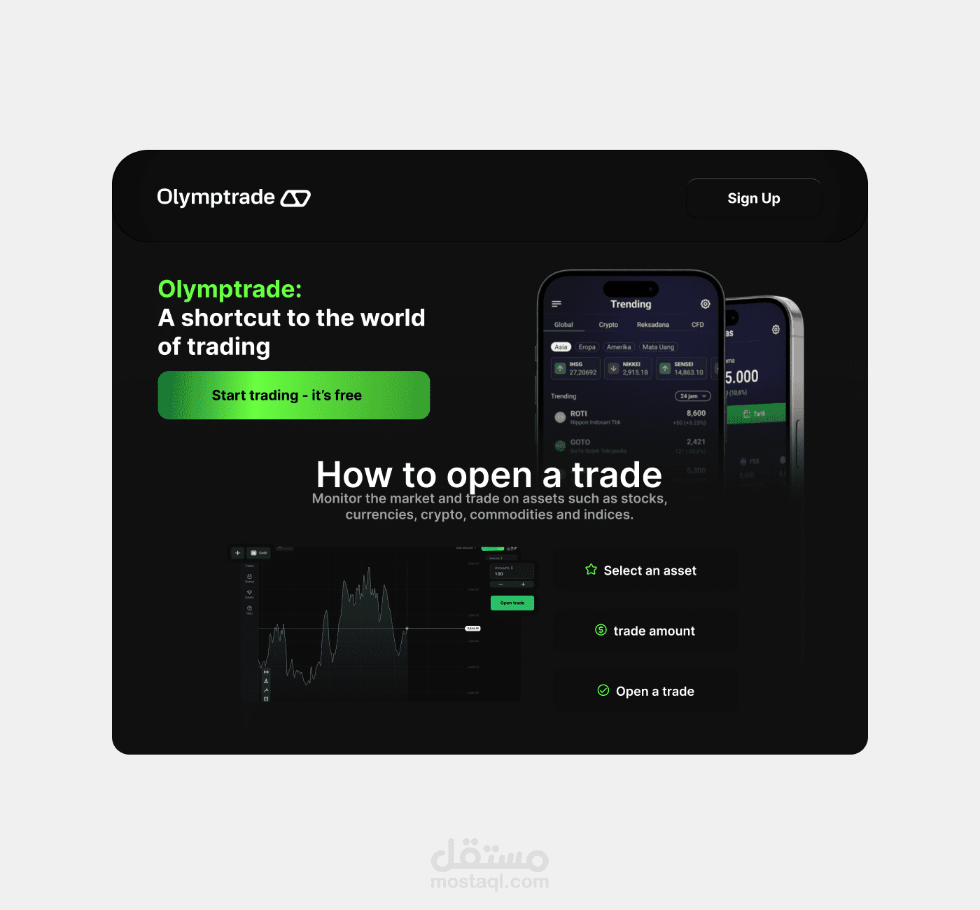تصميم واجهة لموقع Olymp trade مع الهويه الجديده