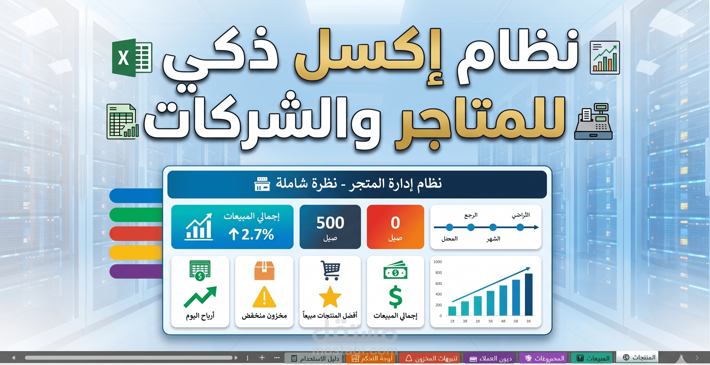 نظام متكامل لإدارة المبيعات والمخزون والمديونيات(Excel/Automated)
